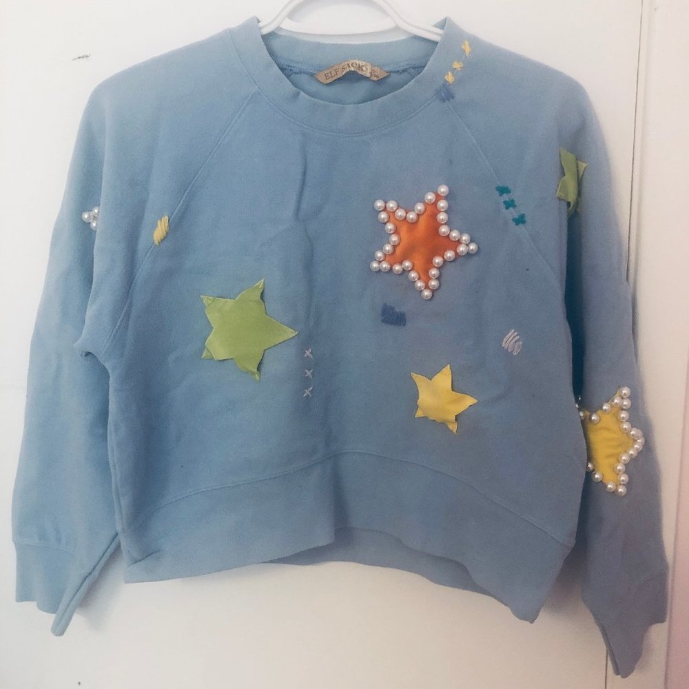 Blue Cropped Colourful Charm Sweater